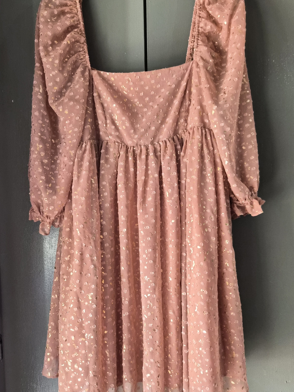 Storia Mauve Pink Puff Sleeve Party Dress with Gold Flecks